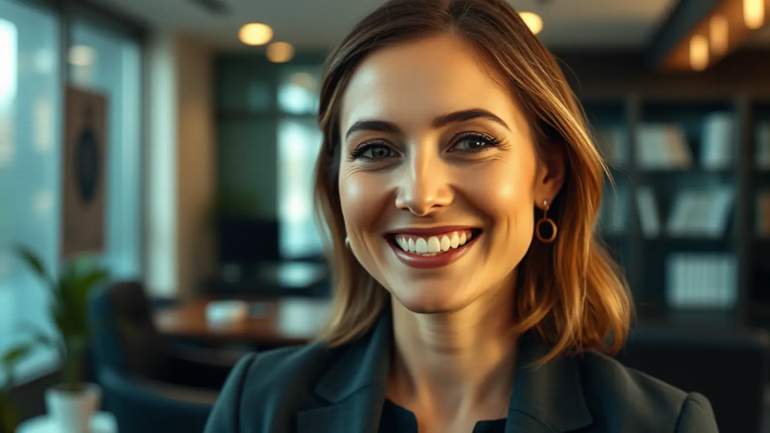 Advogada imobiliária especialista em Consultoria Jurídica para Imóveis em Copropriedade ou Disputa, sorrindo em ambiente de escritório