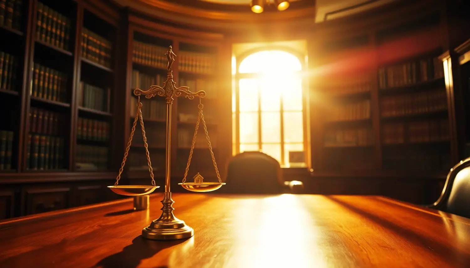 NR Advocacia - Áreas de Atuação em Direito Imobiliário: expertise legal completa simbolizada por casa, balança da justiça e contratos.